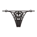 String sexy en dentelle noire pour femmes avec motifs géométriques et anneaux dorés - String Noir
