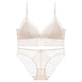 Set di lingerie in pizzo francese bianco crema con delicati motivi floreali - S / Set Albicocca