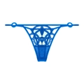 Tanga de encaje azul brillante con bordado geométrico y tiras laterales finas - S / Tanga Azul