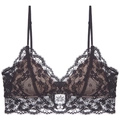 Bralette in pizzo floreale nero stile francese con spalline sottili e coppe a triangolo - S / Solo Top Nero/Nudo