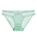 Detail of mint green seamless ice silk panties with lace bow and mesh cutouts - Green