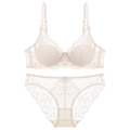 Elegant French style cream lace lingerie set with floral patterns and underwire bra - 70A / Apricot