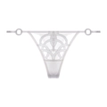 Dettaglio perizoma in pizzo bianco con ricamo geometrico e anelli metallici decorativi - S / Perizoma Bianco