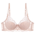 Elegant floral lace bra in pale pink featuring bow details and adjustable double straps - 70A / Tops / Nude