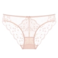 Bragas de encaje rosa pálido estilo francés para mujer con detalle de lazo fino - S / Color Piel
