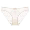 Bragas de encaje francés sexy en blanco crema con un lazo y bordado floral detallado - S / Albaricoque