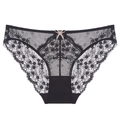 Bragas de encaje floral negro con paneles de malla y un pequeño lazo de seda suave - S / Negro y Nude