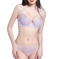 French lace embroidery lingerie set in light purple with supportive underwire and bra straps - 80B / Purple