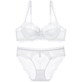 French style white eyelash lace lingerie set with underwire bra and matching panties - 70B / White
