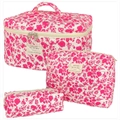 Set de tres neceseres de algodón acolchado con estampado floral en crema y rosa - Mediano / Rosa Rosa
