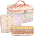 Three-piece floral quilted cotton makeup bag set including a large vanity case and small pouches - Small / Vintage Floral Patchwork