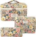 Three-piece floral quilted cotton travel organizer set with large pouch and makeup bags - Small / Sunflower and Daisy