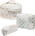 Quilted floral makeup bag set with top handle and three storage pouch sizes - Small / Retro Pastoral Floral