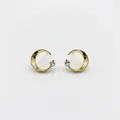 Minimalistische S925 Silber 14K Gold Mond Ohrstecker mit Zirkonia Steinen besetzt - 925er Silber / 14K Gold