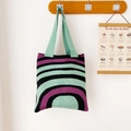 Knitted tote bag featuring thick black purple and mint green wavy striped pattern - One Size / Cyan Tinge