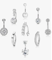 9-piece set of silver stainless steel belly rings with zircons and pearls - Silver Jewelry Set