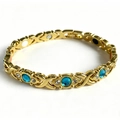 Golden magnetic therapy bracelet with X-links, blue gemstones and white crystals - Gold-Blue Zirconia