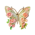 Elegant vintage butterfly brooch with pink floral patterns and crystal rhinestones - Pink Flower Painted Butterfly (KC0342)