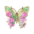 Vintage butterfly brooch variant featuring pink crystal flowers and green enamel wings - Vintage Emerald Flower Butterfly (KC0342)