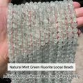 Loose round natural fluorite beads in translucent mint green for DIY jewelry making - Natural Mint Green Fluorite