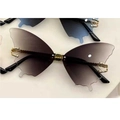 Fashion butterfly rimless sunglasses with gradient brown lenses and gold metal temples - Gradient Grey