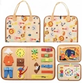 Portable felt busy board for kids featuring zippers, buckles, and animal patterns - Yellow Animal World; 28*23*3