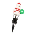 Christmas snowman wine bottle stopper with colorful PVC topper and metal cone seal - Snowman With Wreath