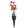 Christmas wine stopper with red and white candy cane top and stainless steel seal - Christmas Candy Cane