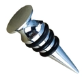 Silver metal wine stopper with black rubber seal rings and conical base on white background - Simple Flat Metal Stopper