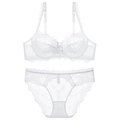 Elegant white floral lace lingerie set with underwire bra and matching panties - 70B / White