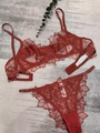 Deep red floral lace lingerie set with ultra-thin embroidery bra and thong in size M - S / Burgundy