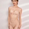 Seamless beige strapless bra and panty set with subtle rhinestone accent for women - 70B / Nude Set