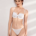 White seamless smooth satin lingerie set with thin straps and metallic center detail - 70B / White Zirconia Set