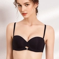 Minimalist seamless black 1/2 cup bra with adjustable straps and silver diamond detail - 70B / Black Top