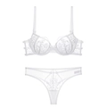 Set di lingerie bianca con ricami in pizzo, reggiseno a rete e perizoma coordinato - 85D / Bianco
