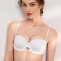 Sleek white seamless bra with delicate straps and silver buckle detail on front - White Top