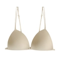 Bralette de triángulo beige sin costuras con textura vertical y tirantes finos - S / Color Piel