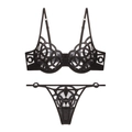 Luxe black lace lingerie set with geometric embroidery and signature gold hardware - S / Top And Bottom / Thong Set / Black
