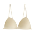 Beige front-closure seamless bra with vertical ribbed texture and thin double straps - Champagne