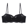 Elegante reggiseno push-up in pizzo floreale nero con ferretto e spalline regolabili - S / Reggiseno Singolo / Nero