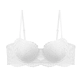 Dettaglio della coppa del reggiseno in pizzo bianco con ricami floreali e bordi smerlati - S / Reggiseno Singolo / Bianco