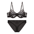 Completo intimo in pizzo nero francese con reggiseno a rete e slip abbinato - S / Top E Pantaloni / Set Mutandine / Nero