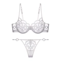 French-style white lace lingerie set with mesh embroidery and decorative rings - S / Top And Bottom / Thong Set / White