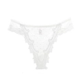 Tanga élégant en dentelle blanche avec maille à pois et bords fleuris festonnés - M / Blanc