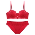 Elegantes rotes Spitzenunterwäsche-Set mit Bügel-BH mit Blumenmuster und Slip - S / Rot