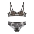 Französisches Dessous-Set aus schwarzer Spitze mit Wimpernborte und Blumenmustern - 85B / Schwarz