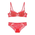 Set aus leuchtend roter französischer Spitze mit Büstenhalter und passendem Slip - 70B / Rot