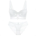 Set di lingerie in pizzo bianco con dettagli a cinturino e anelli in metallo - 75B / Bianco