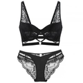 Completo intimo sexy in pizzo nero con mesh ultrasottile e dettagli con cinturini - Nero / 85C