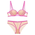 Sexy push-up lingerie set with rose pink contrast straps and beige mesh lace - 85B / Rose Red